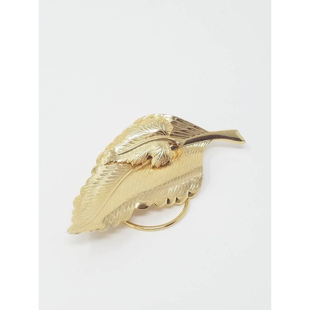 Vtg 80's‎ Jeri-Lou scarf clip gold tone leaf preppy cocktail derby old money